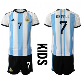 Argentina Rodrigo de Paul #7 Hemmakläder Barn VM 2022 Kortärmad (+ Korta byxor)